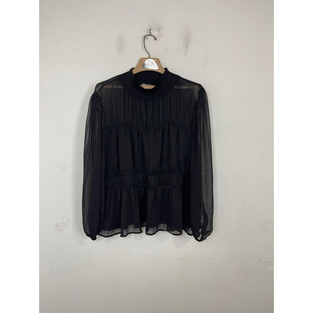 Arula Black‎ Sheer Mock Neck Smocked Peplum Blouse 2X Size B Goth Emo Witchy